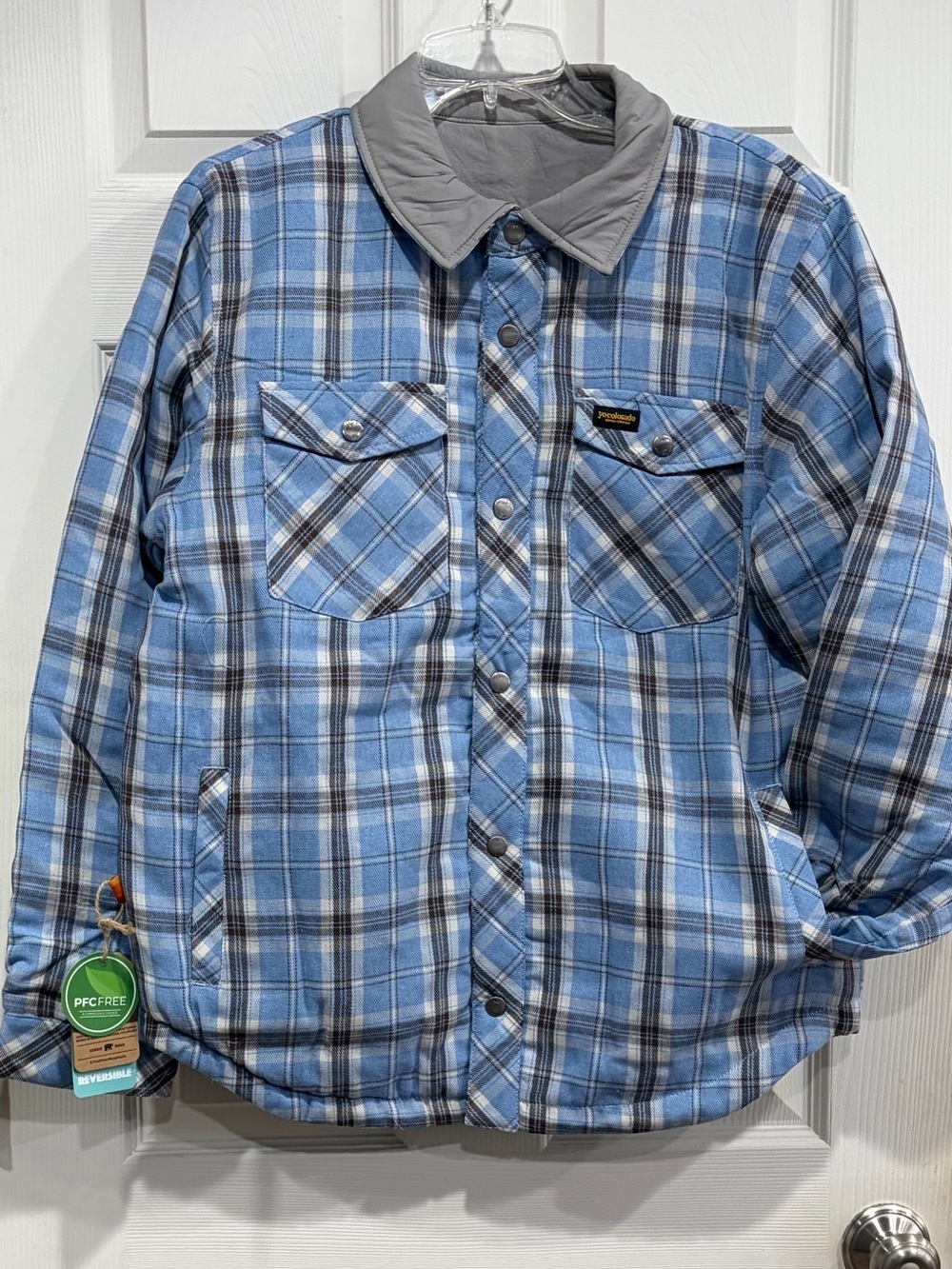 Yo Colorado Men's Large Manitou Reversible Flannel Jacket Blue Plaid NWT Light
